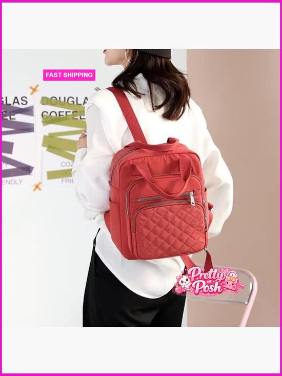Small Quilted Waterproof Backpack with Multi Pockets Daypack main image 5